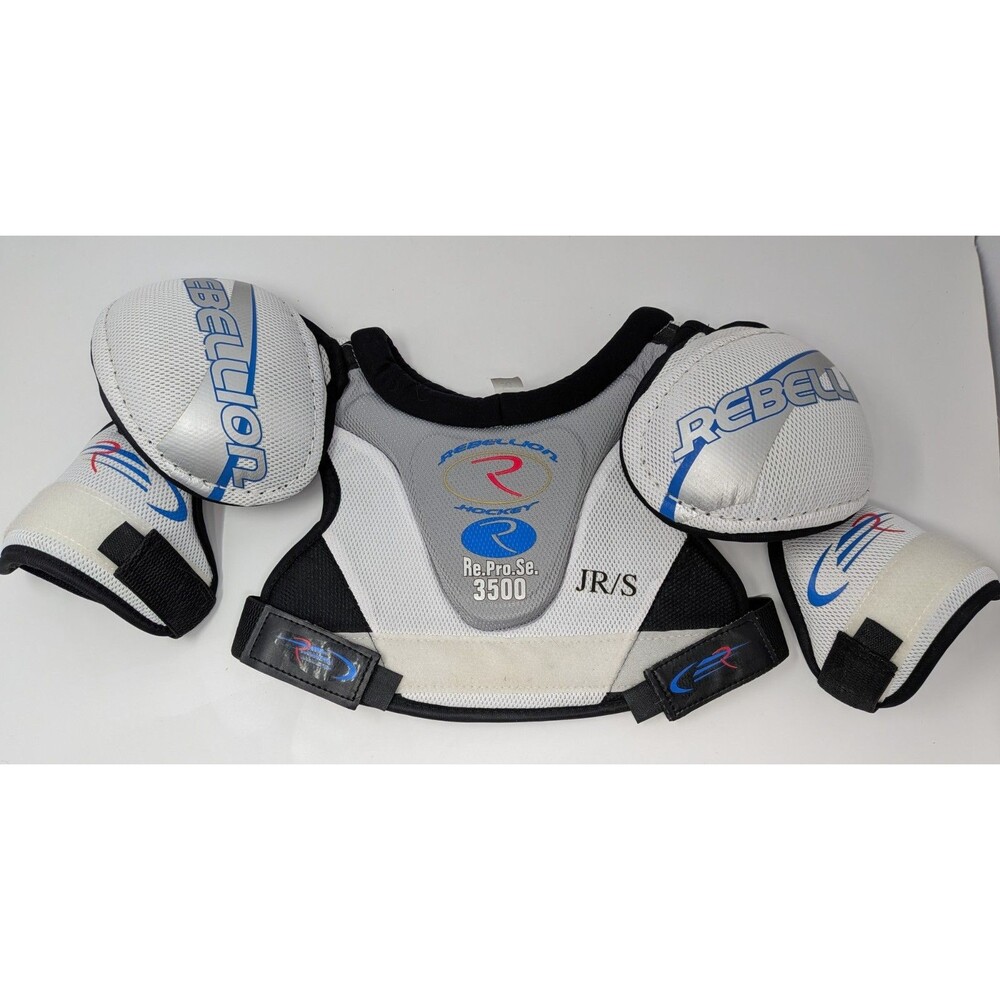 Rebellion White and Black Youth Hockey Shoulder Pads